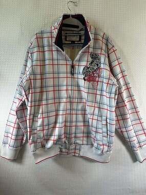 Vintage Ecko Unltd. White Plaid Track Jacket Full Zip Rhino Patch Large